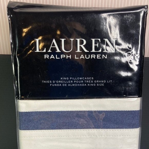 Ralph Lauren Evan Stripe Classic KING SIZE (2) Pillowcases 100% Cotton